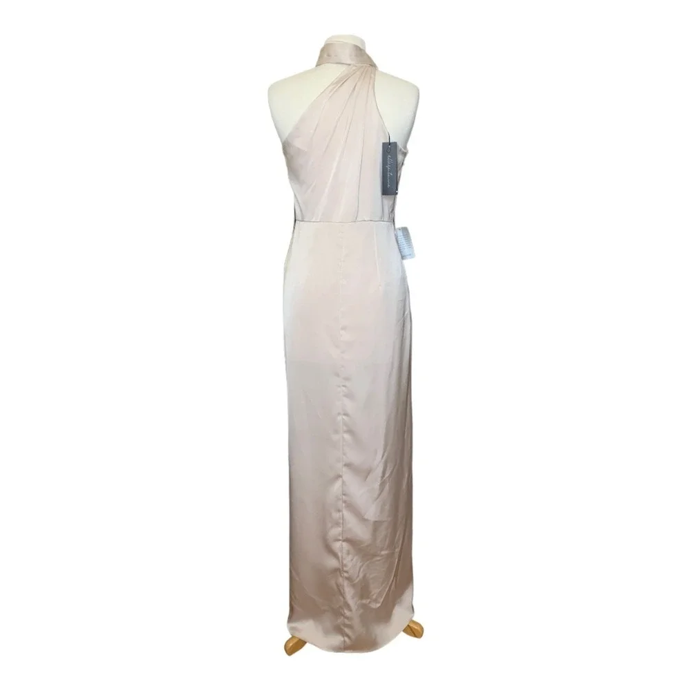 Elle Zeitoune Champagne Satin Halter Neck Maxi Dress Gown Medium Formal Wedding